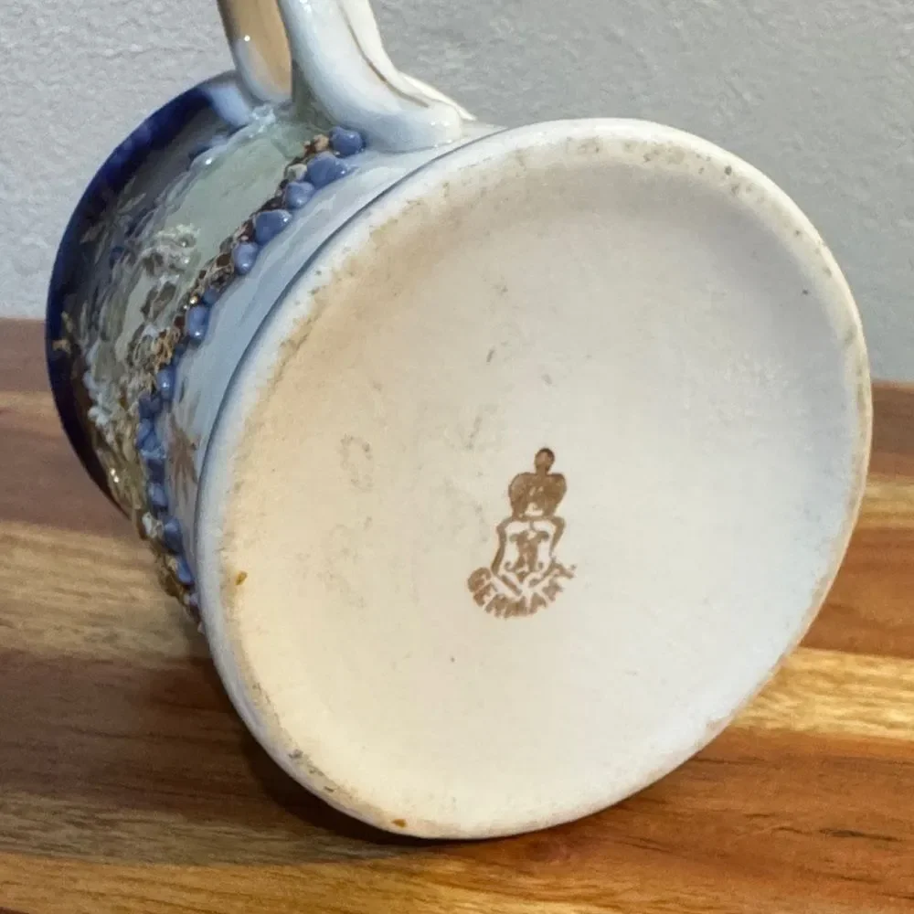 ANTIQUE GERMAN PORCELAIN SHAVING MUG | RAISED GOLD COBALT BLUE ACCENTS DECOR